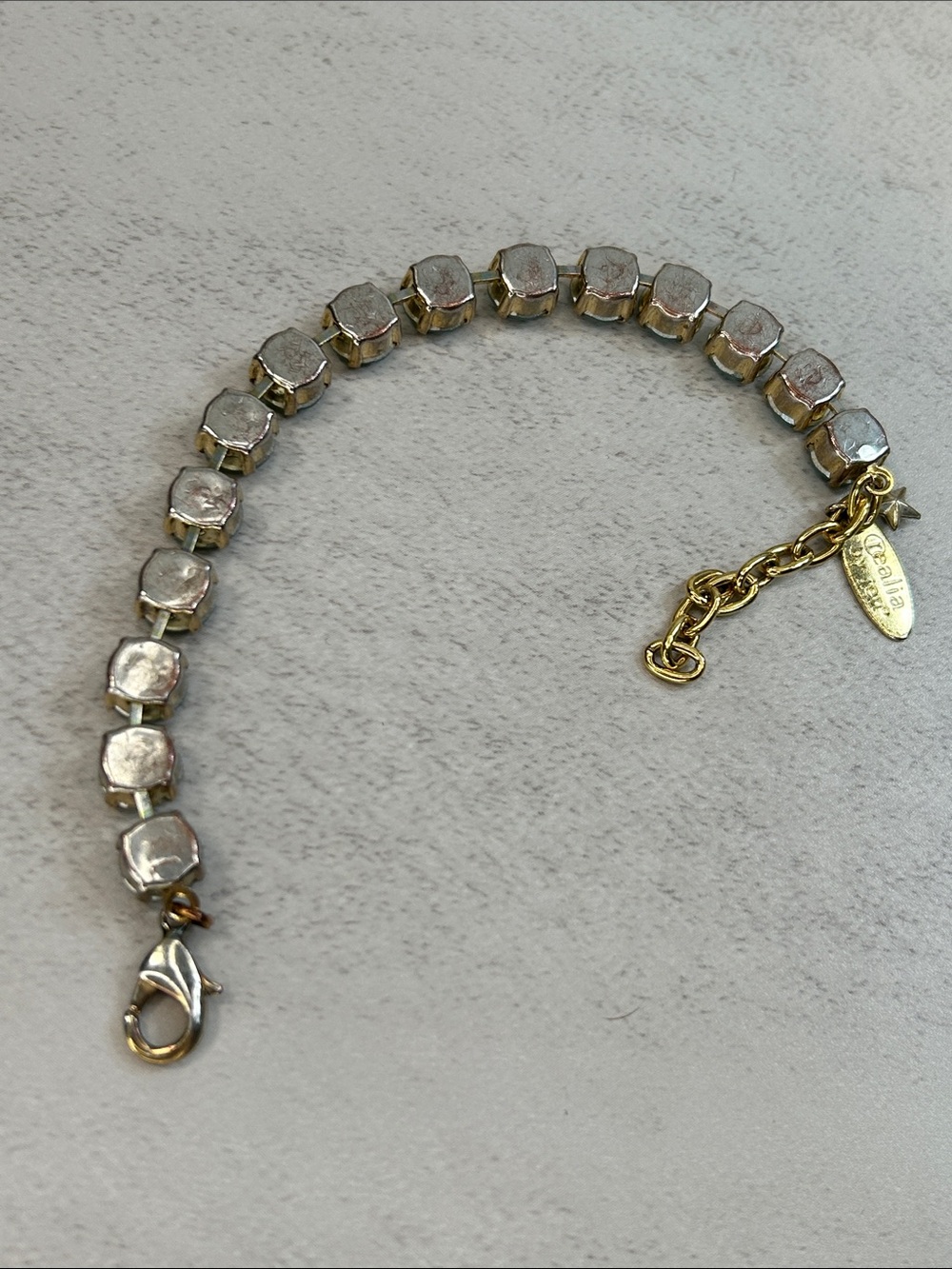 Gold Tennis Bracelet with Aqua Green Opal Crystals *See details on condition - Picture 9 of 9